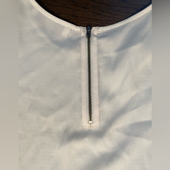 LOFT Cream/Gray Tweed Front Mixed Media Long Sleeve Back Zip Blouse Size XL - Picture 3 of 12